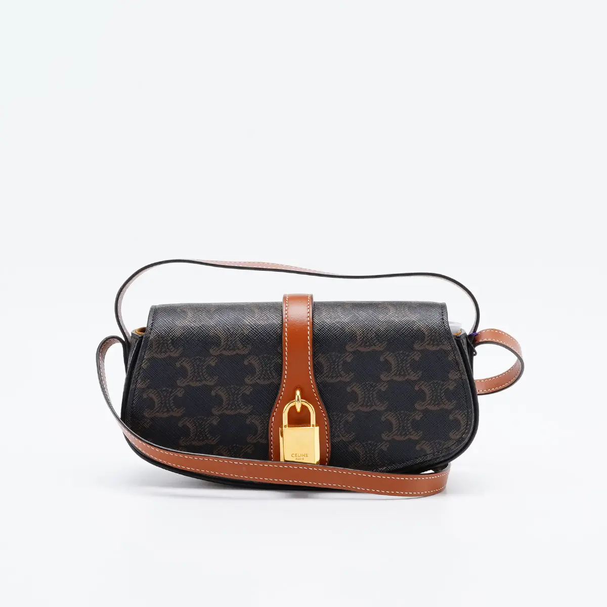 Pre-owned Celine PVC Shoulder Bags Triomphe Canvas Calfskin Mini Tabou Clutch on Strap in tan Shoulder Bag BGP213311