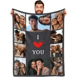 I Love You Couples Gifts Custom Photo Blanket for Girlfriend & Boyfriend, Personalized Picture Blanket for Christmas, Anniversary, Birthday & Valentine’s Gifts, Soft Cozy Flannel Throw for Home, Couch, Bed, Unique Keepsake Gift for Couples Blankets