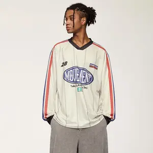 Inflation Men's Fashion Retro Baseball Sports Casual Vertical Stripe Jacquard Digital Print Long Sleeve Autumn New Arrival T-Shirt Athletic Crew Neck Athletic Workout Clothing Street wear