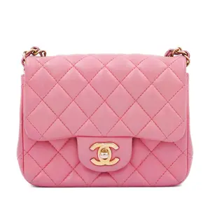 Pre-owned CHANEL Leather Shoulder Bags Square Flap Bag Pink Gold JM JM327