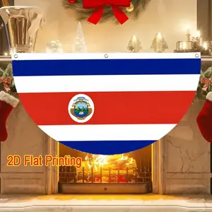 1pc Costa Rica Flag Semi-Circular Garden Fence Decoration, 2D Flat Design Size 36x18 Inch (3x6 Ft), Durable Polyester for Outdoor Lawn & Wall Decor