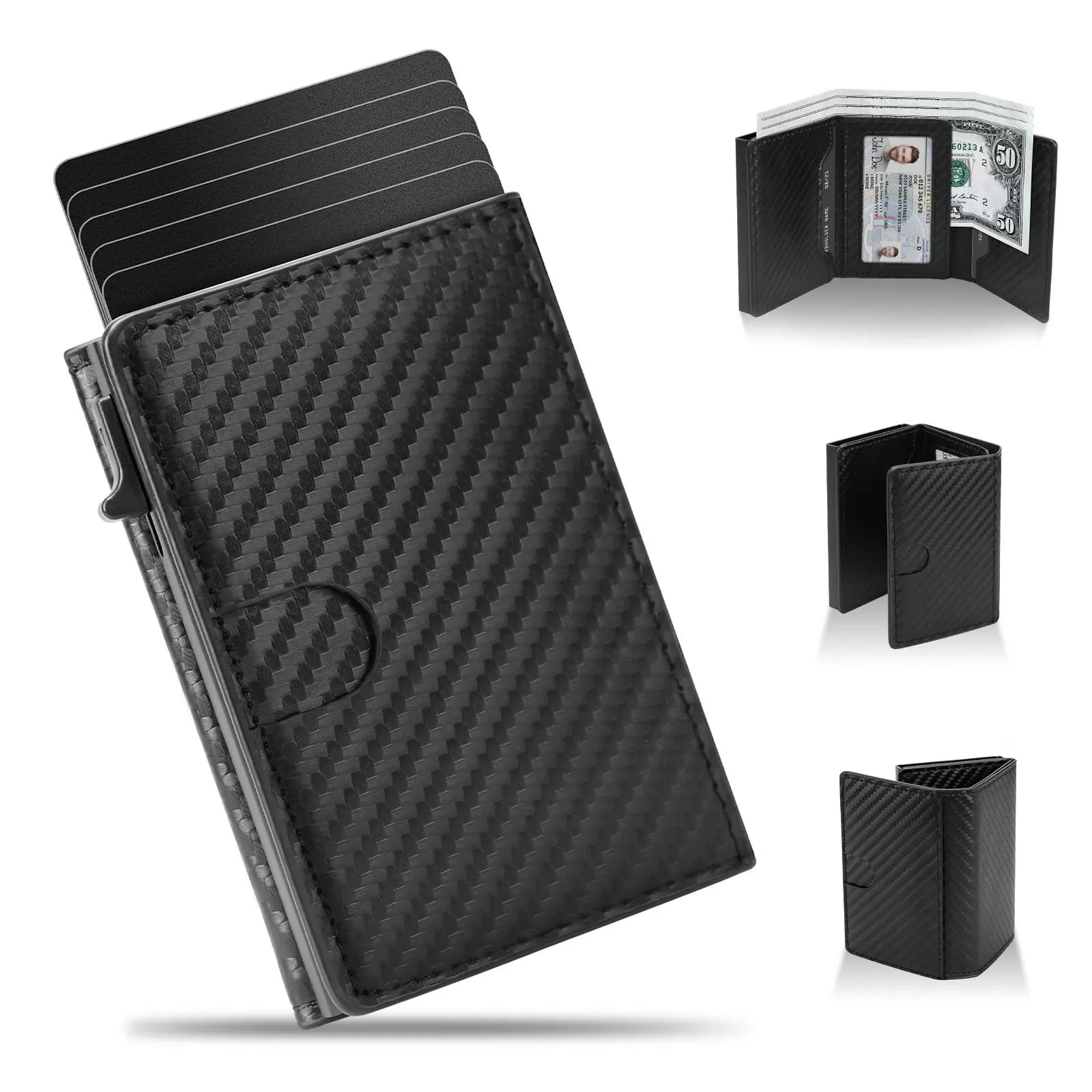 Men's PU Leather Card Holder Wallet - Aluminum Alloy RFID Blocking Smart Wallet, Pop-Up Design for 9-14 Cards, ID Window, Cash Slot, Slim Minimalist, Everyday Carry, Gifts for Him (Graduations, Valentine’s Day, Father’s Day)