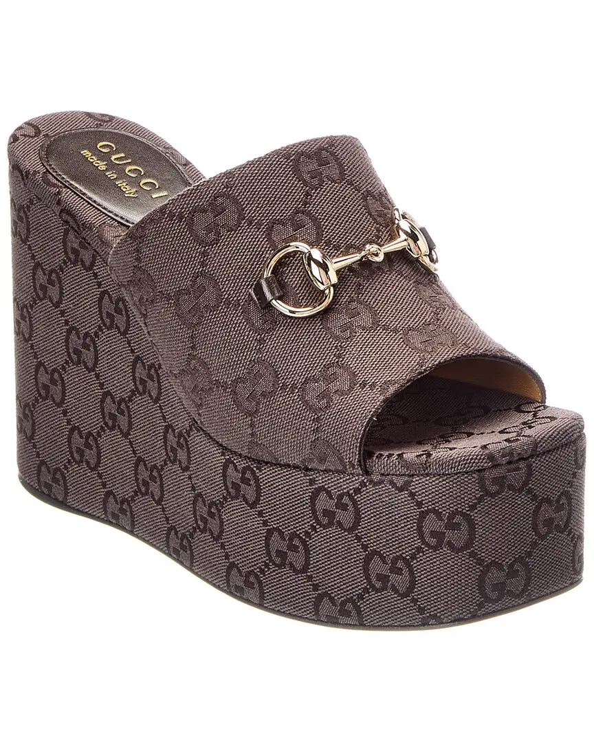 Gucci Horsebit Leather Wedge Sandal