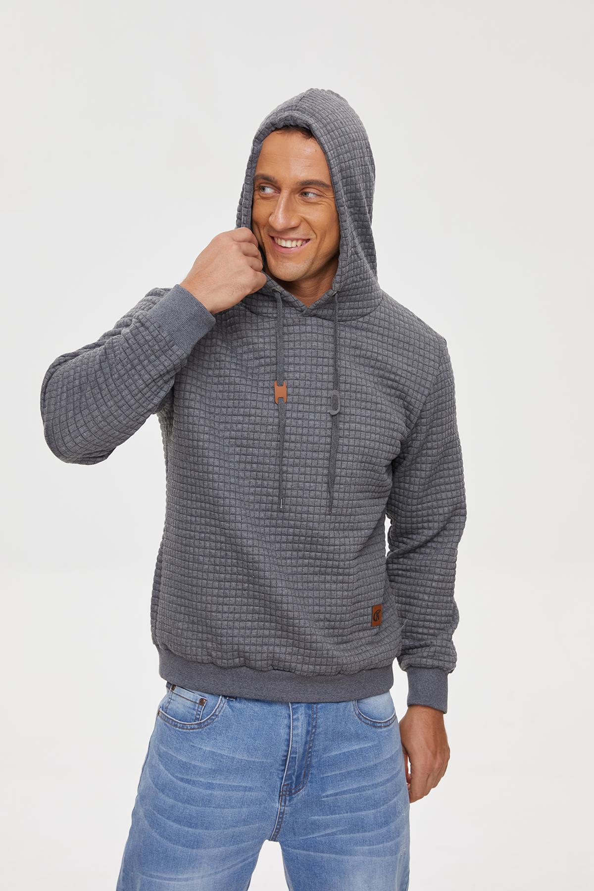 Mens Hooded Sweatshirt Long Sleeve Solid Knitted Hoodie Pullover Sweater Casual Menswear Soft Breathable Fabric Plaid Jacquard Design Mens Hooded Sweatshirt Long Sleeve Solid Knitted Hoodie Pullover Sweater Casual Menswear Soft Breathable Fabric Plaid Jacquard Design