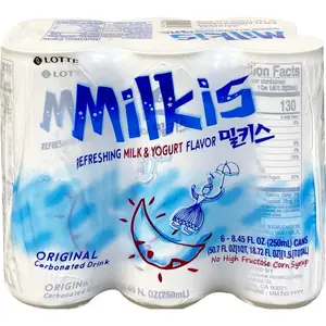 Lotte Milkis Korean Carbonated Beverage Variety Pack – 6-Pack Assorted Creamy Soda(Original Yogurt/ Melon / Strawberry / Banana / Apple / Peach / Zero Sugar)
