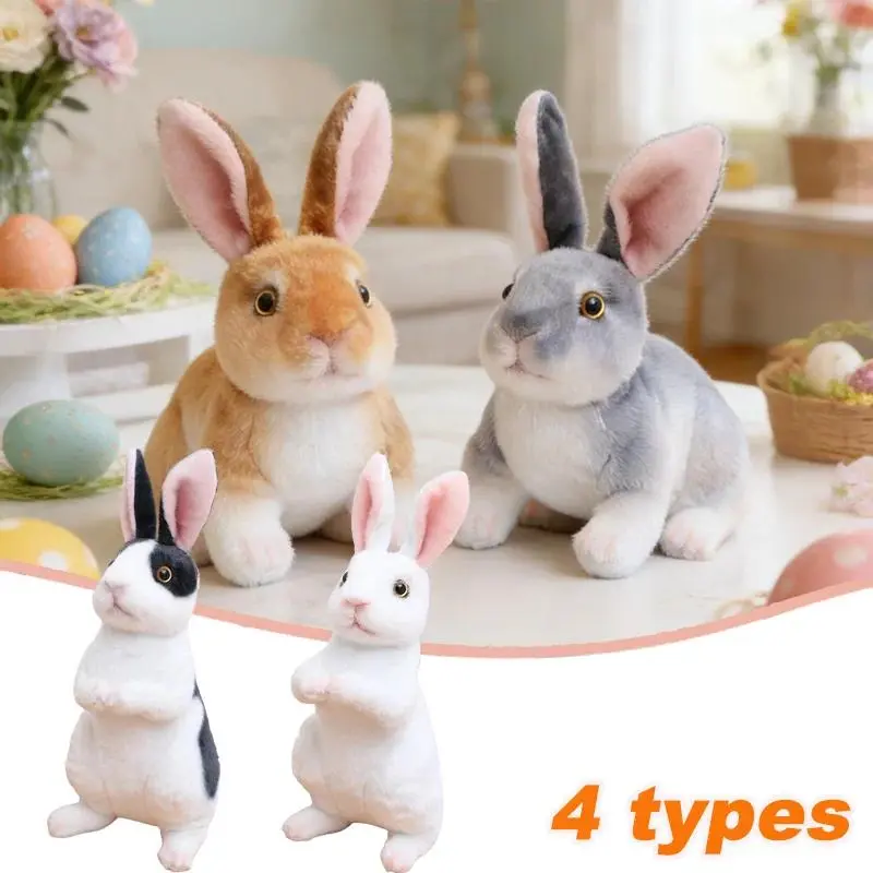 Simulation Cute Rabbit Plush Fur Realistic Kawaii Animal Easter Bunny Rabbit Toy Model Gift Home Decoration Kawaii Stuffed Animals