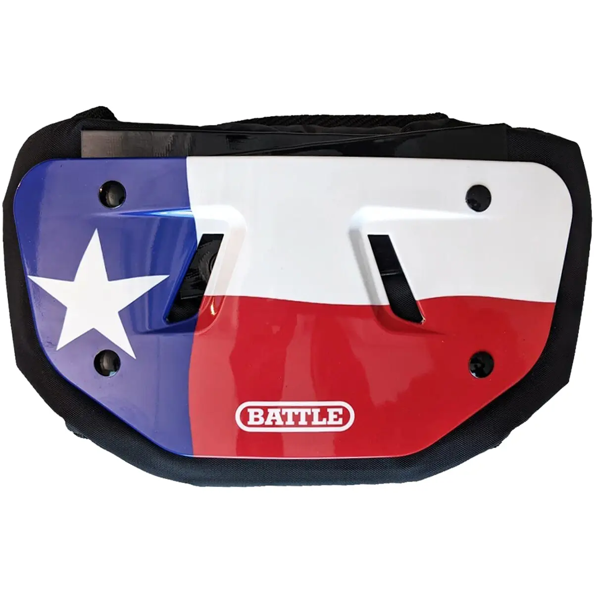 Battle Sports Texas Flag Chrome Football Back Plate - High-Impact Foam, Red-White-Blue, Youth, Football Players, Absorbs Impact, Adults, Comfortable To Wear, Curved Design, High-Gloss Finish, Reliable Protection, Unique Design, American Football, Chrome F