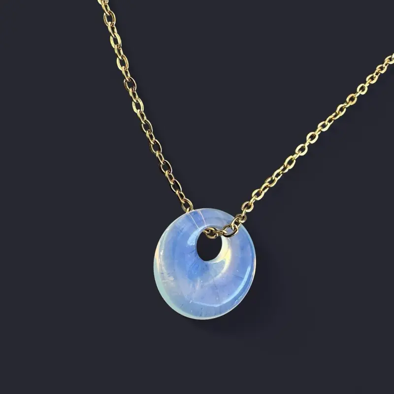 Opalite Donut Pendant Gold Necklace