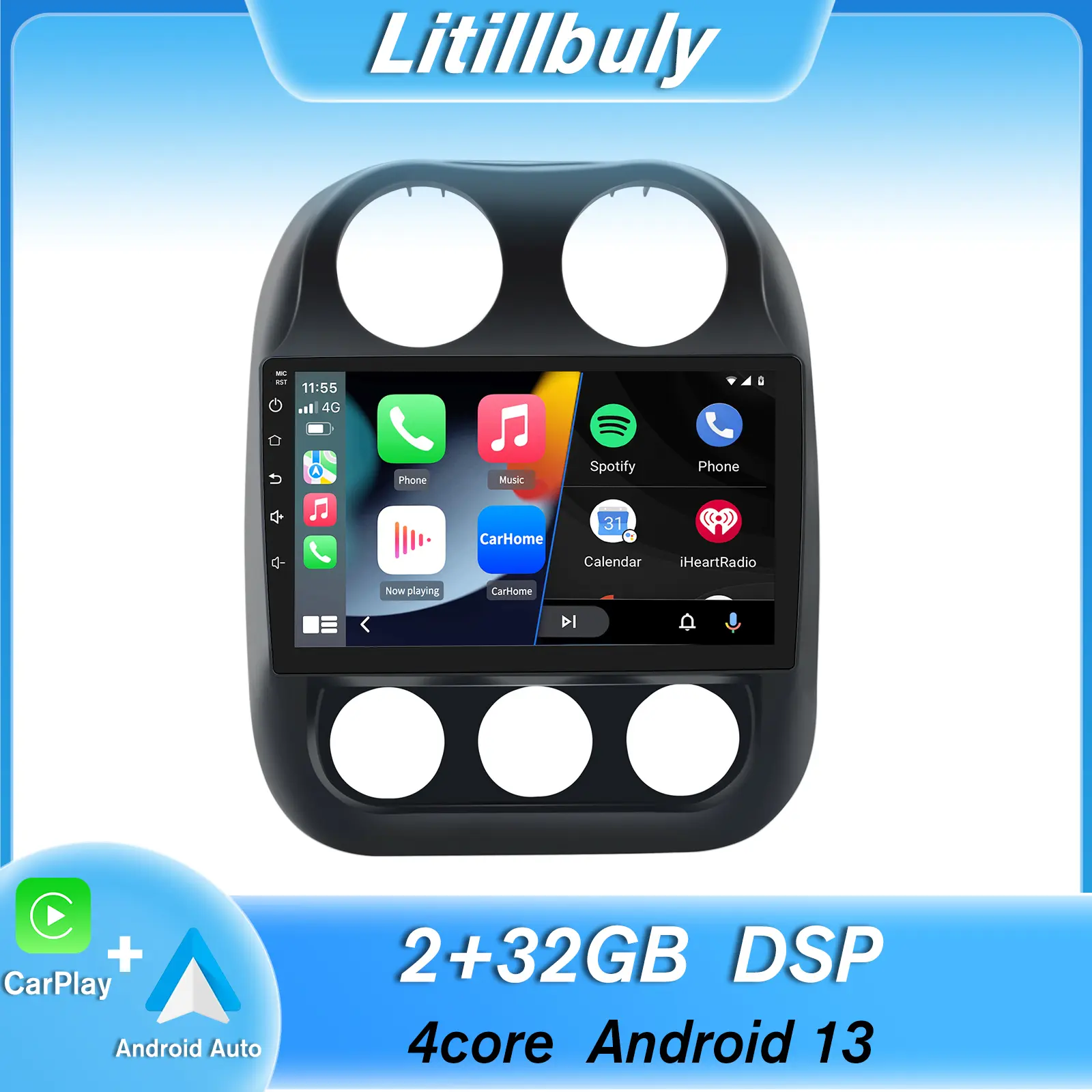 Car Stereo for Jeep Patriot Compass 2010-2016 touch screen has Android Auto Wireless Carplay, Bluetooth WIFI supports GPS Navigation