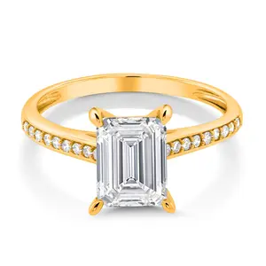 2.18 Cttw 10K Yellow Gold IGI Certified Lab Grown Diamond Engagement Ring For Women | Center Emerald Cut Diamond 2 Ct | D-E Color | VS1-VS2 Clarity