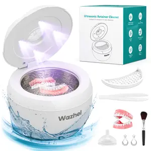 Wazhel Ultrasonic Cleaner for Retainer with UV Light – 45kHz Cleaning Machine for Dentures, Night Guards, Aligners, Toothbrush Heads, Jewelry, Pacifiers & Makeup Brushes – 200ml Tank&4 Modes, Digital Timer