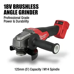 Milwaukee 18V 125mm Brushless Angle Grinder Kit With One Battery One Charger Milwaukee Accessories Tools Speed For Mechanics M14 Spindle Paddle Switch 8500 RPM 33mm Depth Variable machine easy wood Adjustable Portable Multifunctional Desktop Saw