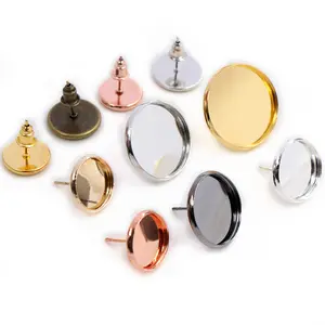 6/8/10/12/14/16/18/20mm 8 Colors Plated  Stainless Iron Earring Studs(with Ear plug) Base,Fit 6-20mm Glass Cabochons