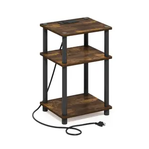 JUST Amber Pine Multi-Function End Table - 3-Tier Storage, Charging Station with USB and Type-C Ports, Versatile Modern Design for Bedrooms and Small Spaces, Multi-Function End Tables