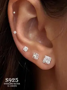 S925 Sterling Silver Square Zirconia Earrings, Fashionable Earrings for Women & Men, Trendy All-match & Exquisite Jewelry for Birthday Gift