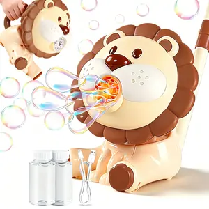 Lion Bubble Machine for Kids 3–8, Rechargeable Push Toy and Handheld Bubble Gun with Multi-Hole Blower and Moving Head, Outdoor Summer Party Gift