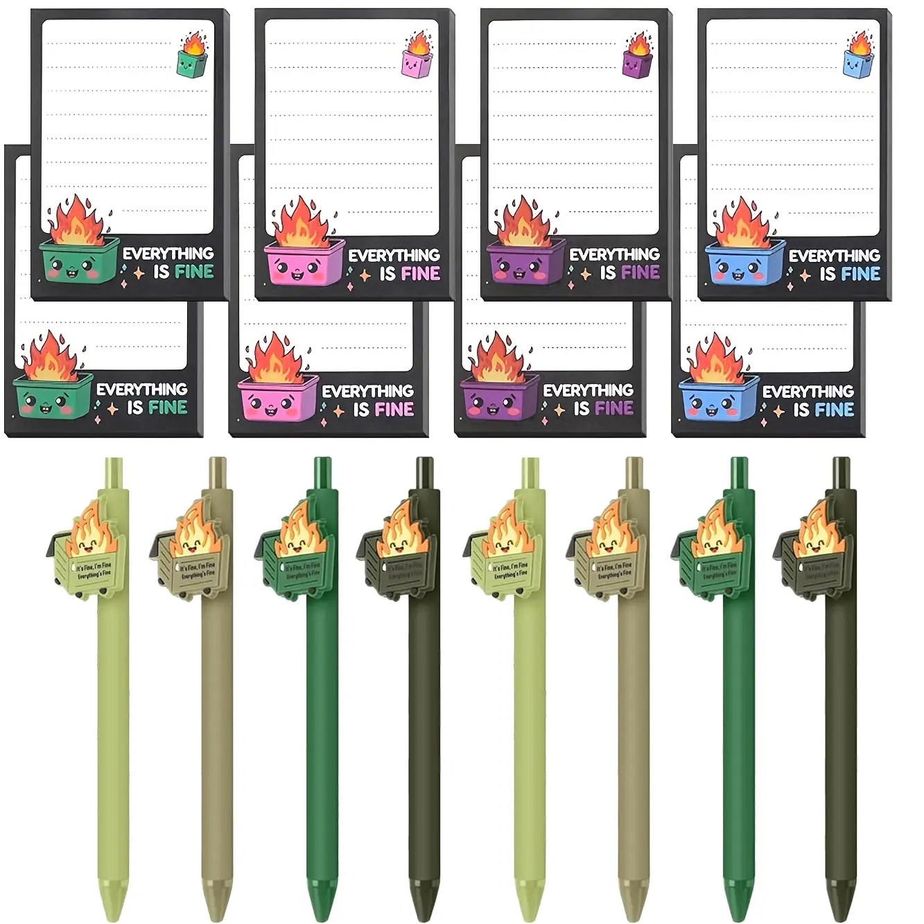 16 Pcs Fire Trash Can Stationery Set, Includes Trash Can and Ballpoint Pens, Humorous Office Supplies, Cute Writing Tools, Gift for Men and Women, Ballpen Set