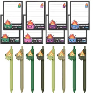 16 Pcs Fire Trash Can Stationery Set, Includes Trash Can and Ballpoint Pens, Humorous Office Supplies, Cute Writing Tools, Gift for Men and Women