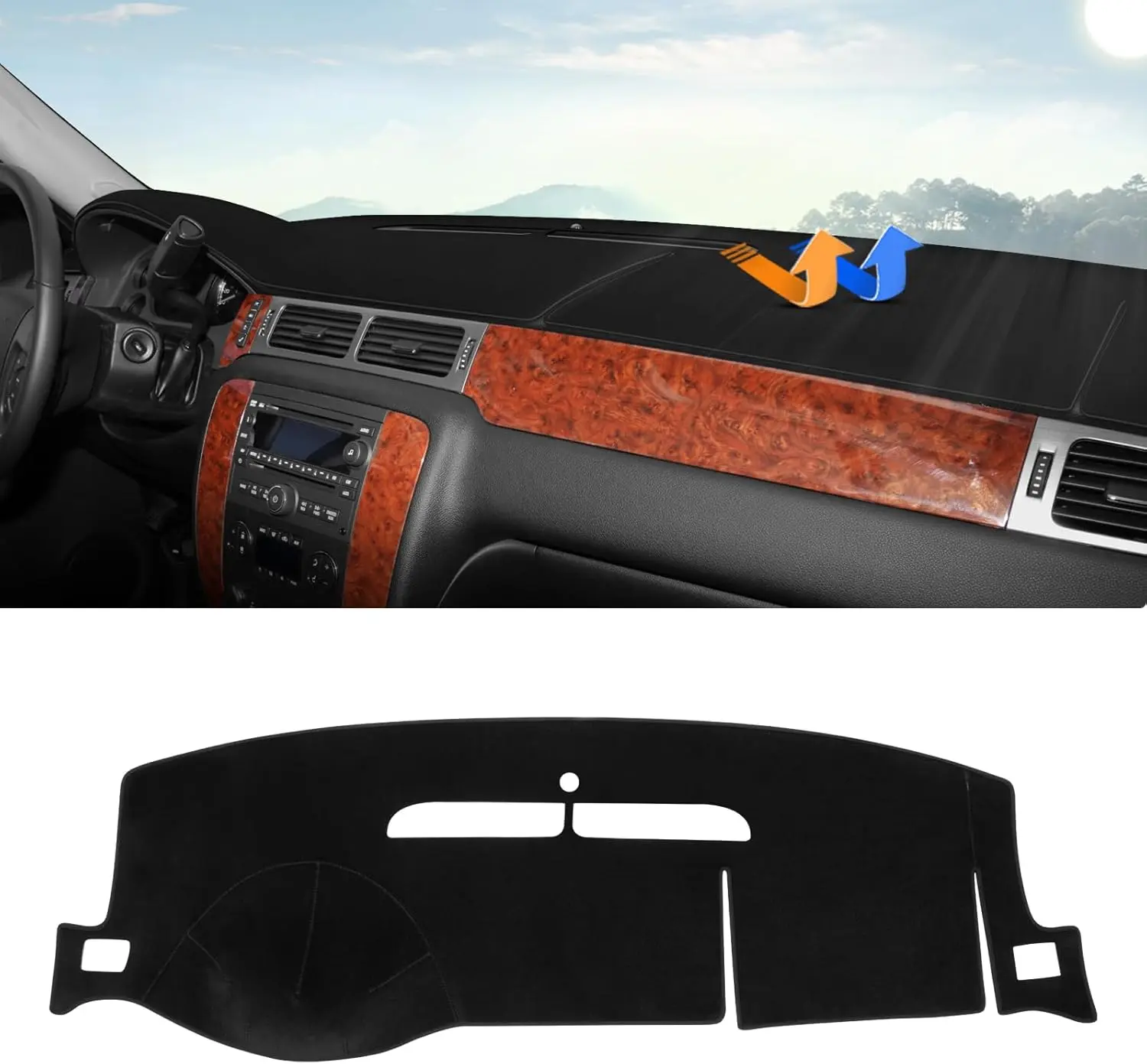 KUST Dashboard Cover Mat for 2007-2014 Chevrolet Tahoe Suburban/GMC Yukon XL&2007-2013 Chevy Avalanche Silverado 1500 2500 3500 LTZ/GMC Sierra SLT Denali Accessories Upgrade Velvet Dash Cover, Protector, Vehicle, Car, Interior, Auto Accessories