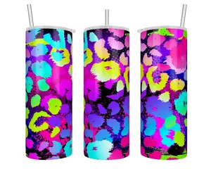 20 oz Vibrant Colorful Leopard Print Splashed Paint Sublimation Tumbler
