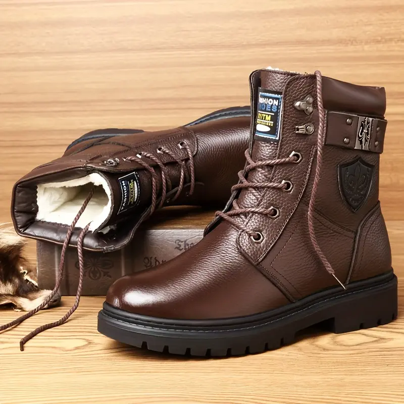 Men's Winter Chuck Boots-Classic Outdoor Casual High Top, Plush Lining-Monochrome Lace up round Toe Pu Ankle Boots-Durable Non-Slip Rubber Sole-Suitable for Outdoor Hiking and Daily Cycling, Men's Platform Boots, suitable for Autumn and Winter Wear (Suita