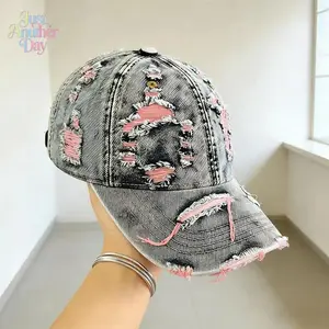 Retro Washed Ripped Denim Baseball Cap – Men’s Outdoor Sun Protection Essential, Trendy Casual Hat for Daily Commute & Hiking Trips