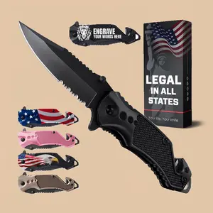 GOOD WORKER Legal Pocket Knife with 2.95” Serrated Blade, Glass Breaker, Seat Belt Cutter - EDC Sharp Folding Knives with Portable Clip - Small Tool for Tactical Camping Survival Hiking - Gifts for Men, Women