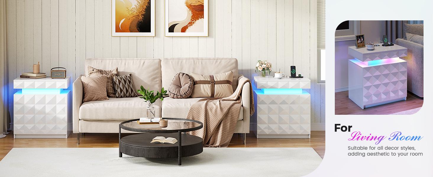 Dystler LED Nightstand Set of 2 with Charging Station,3 Drawers Night Stand with Lockable Hidden Storage,Smart Bedside Table with Human Sensor RGB Lights for Bedroom,white Dystler LED Nightstand Set of 2 with Charging Station,3 Drawers Night Stand with Lockable Hidden Storage,Smart Bedside Table with Human Sensor RGB Lights for Bedroom,white