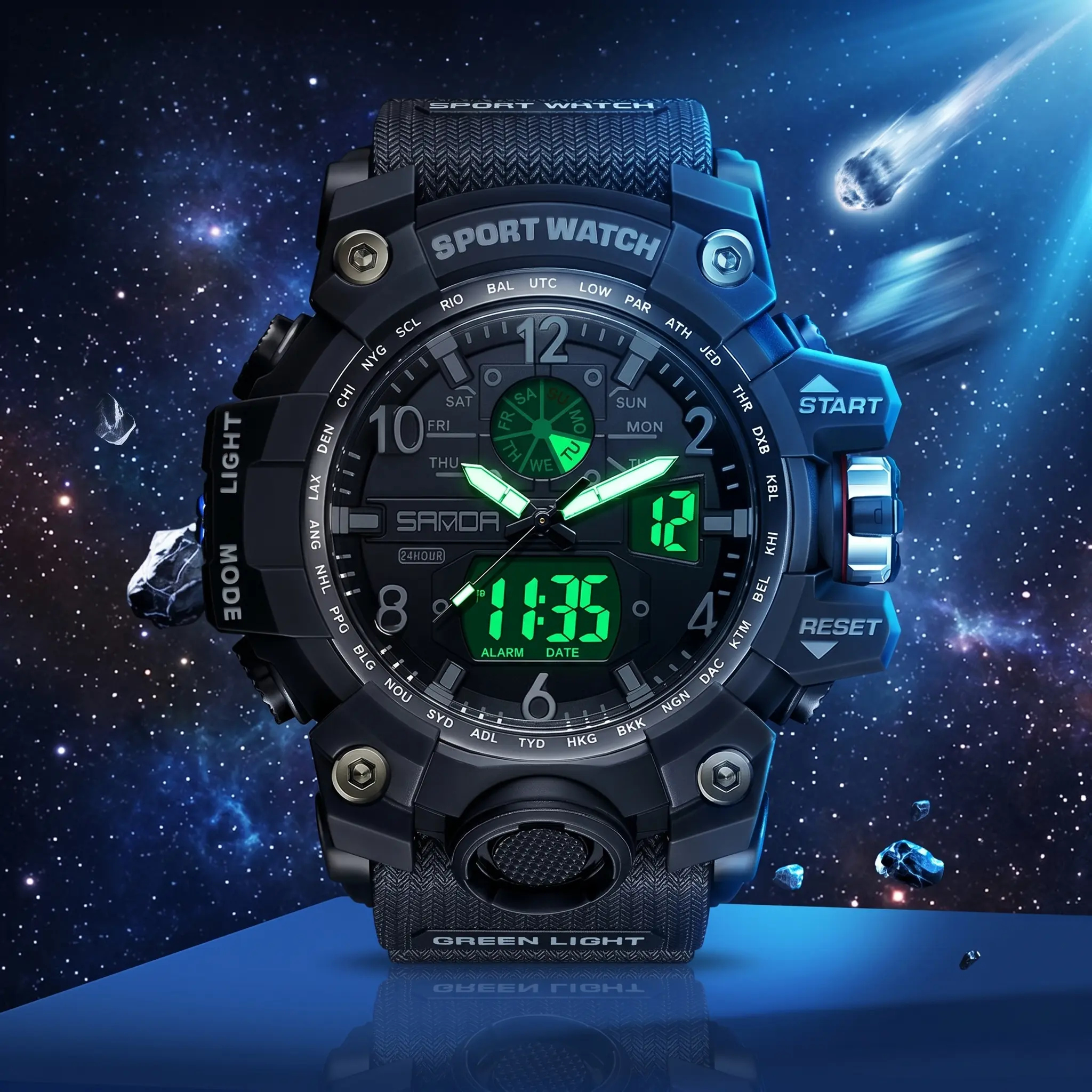 Men's Military Tactical Sports Watch, Waterproof Dual Display Digital Analog Wrist Watch with Alarm, Stopwatch & LED Backlight, Rugged Outdoor Watch backtoschool