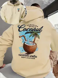 New Men's Hooded Sweatshirt with Beach Palm Print, Soft Stretch Knit Fabric, Casual Fit, All-Season Wear, Fun Style, Essential for Young Adults