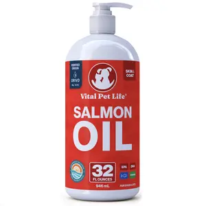 Salmon Oil for Dogs & Cats - Healthy Skin & Coat, Soft Shiny Glossy Coat, Fish Oil Omega 3 EPA DHA, Immune System & Heart Function Support, Normal Shedding, Liquid Supplement for Pets, 32 oz
