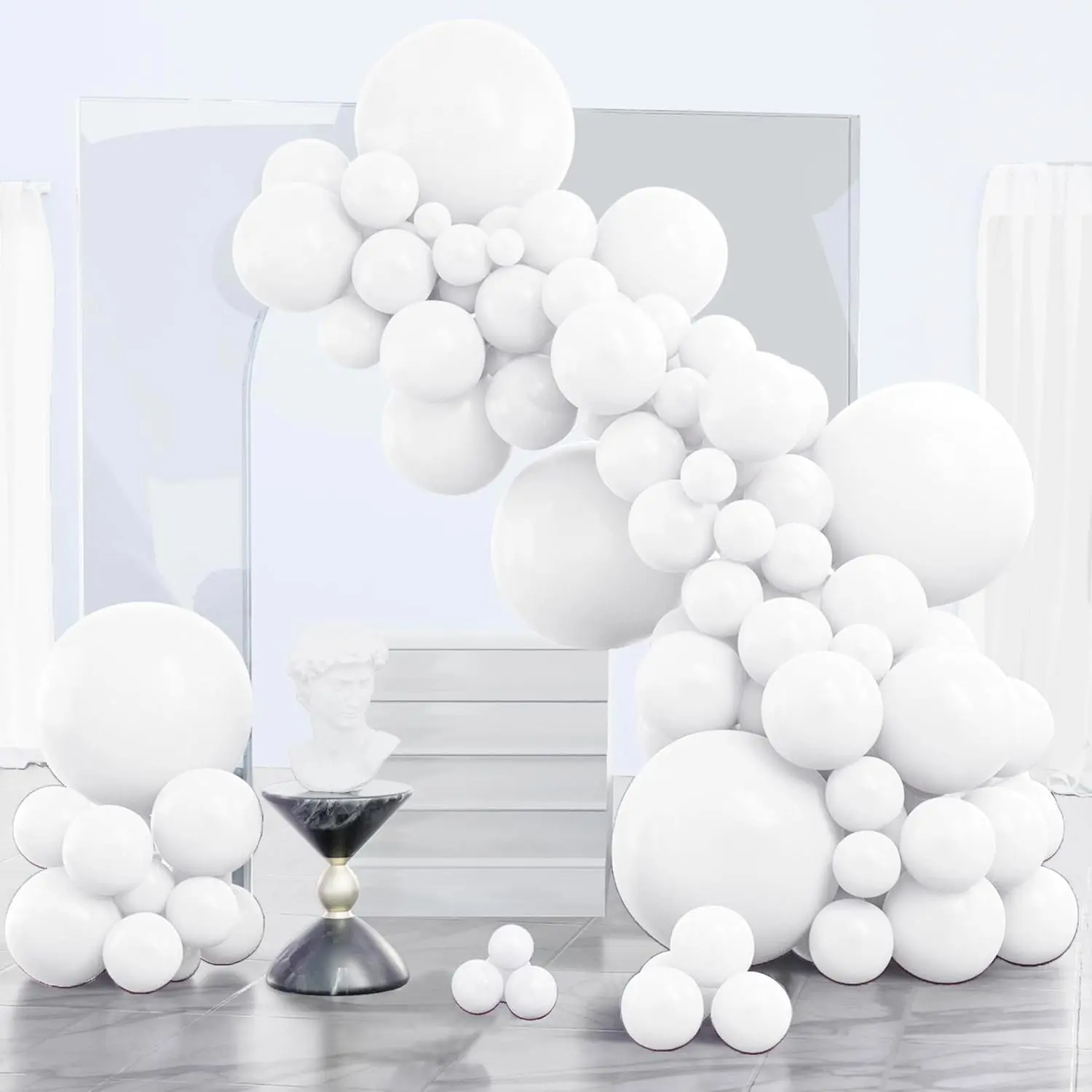 AsBalloon 130Pcs White Multi Size Matte Latex Balloon Arch Garland Kit Thick Elastic Balloons Not Easy To Break For Wedding Bridal Shower Birthday Baby Shower Indoor Backdrop Decor WhiteBalloonArchKit PartyGarlandSet WeddingDecorSupplies