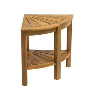 Maris 18" Classic Coastal Solid Acacia Wood Indoor/Outdoor Corner Shower Bench with Shelf
