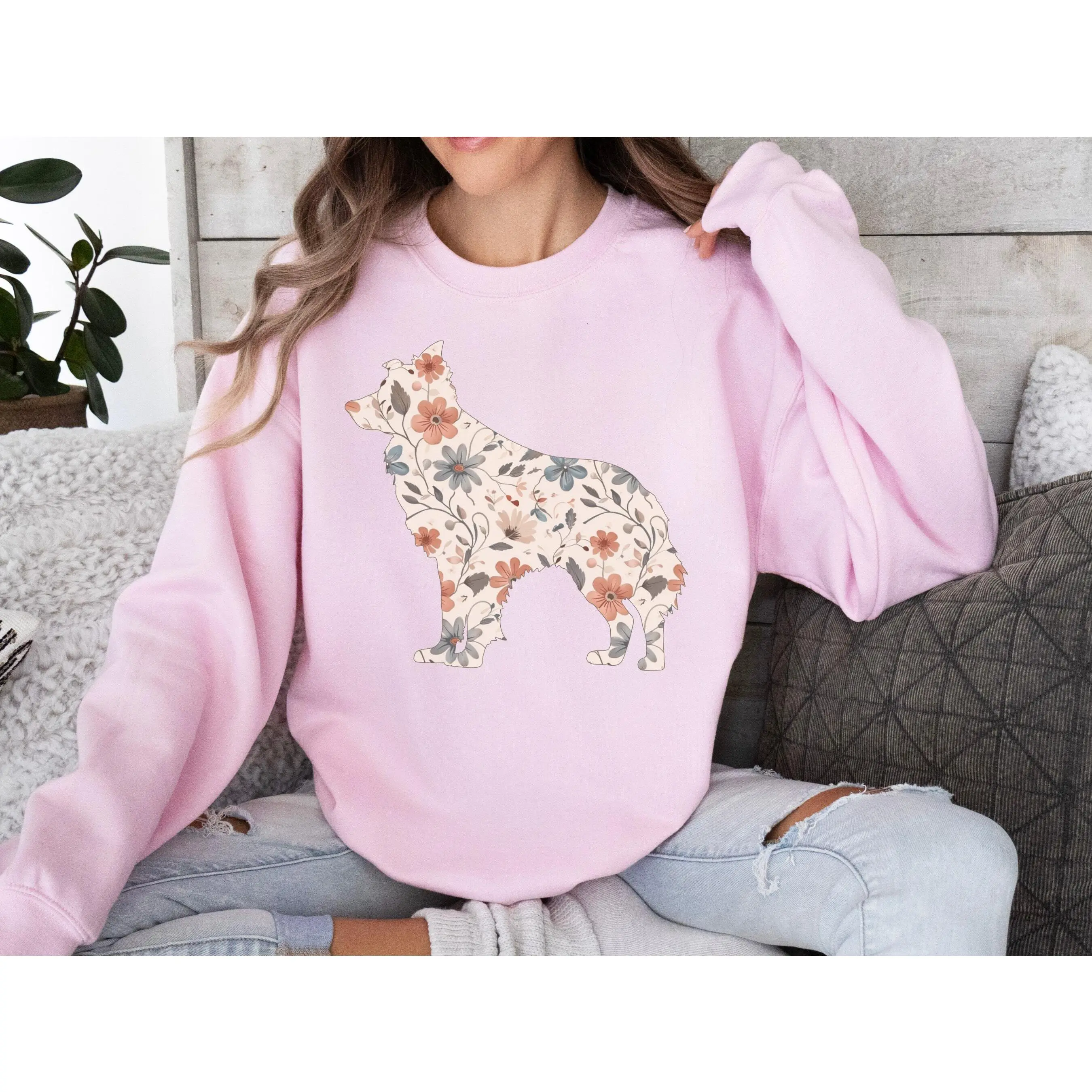 Floral Australian Shepherd Mom T-Shirt / Sweatshirt / Hoodie, Aussie Dog Mom , Cottagecore Wildflower Shirt, Dog Lover, Dog Mama Gift Cotton Fabric