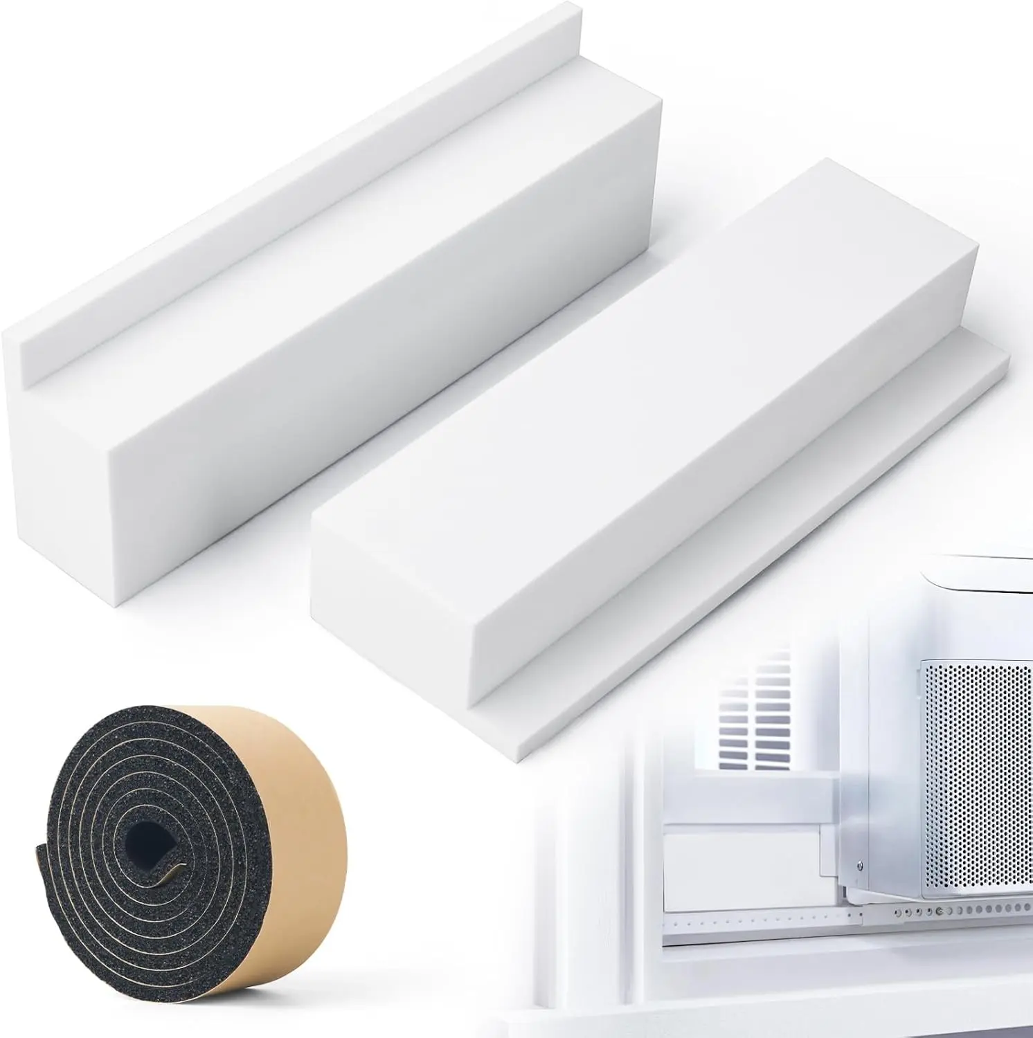 Foam Block for U-Shape Window Air Conditioner Units, 2 Pack Insulation AC Side Foam Panels with Weather Seal Strip, Prevent Cold and Hot Air Leakage, Winter Summer