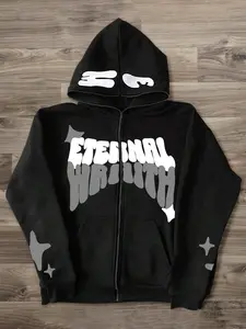 Men's Hooded Sweatshirt with Star & Letter Print, Zipper Design, Long Sleeve Streetwear Style, Casual Fashion for Daily Wear