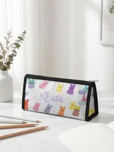 1 piece of colorful rabbit 'Easter Fun' 2D printed Easter limited edition pencil case, ergonomic triangular capacity for easy carrying|Perfect for students to use in class or office for organizing, blending festive atmosphere with practicality