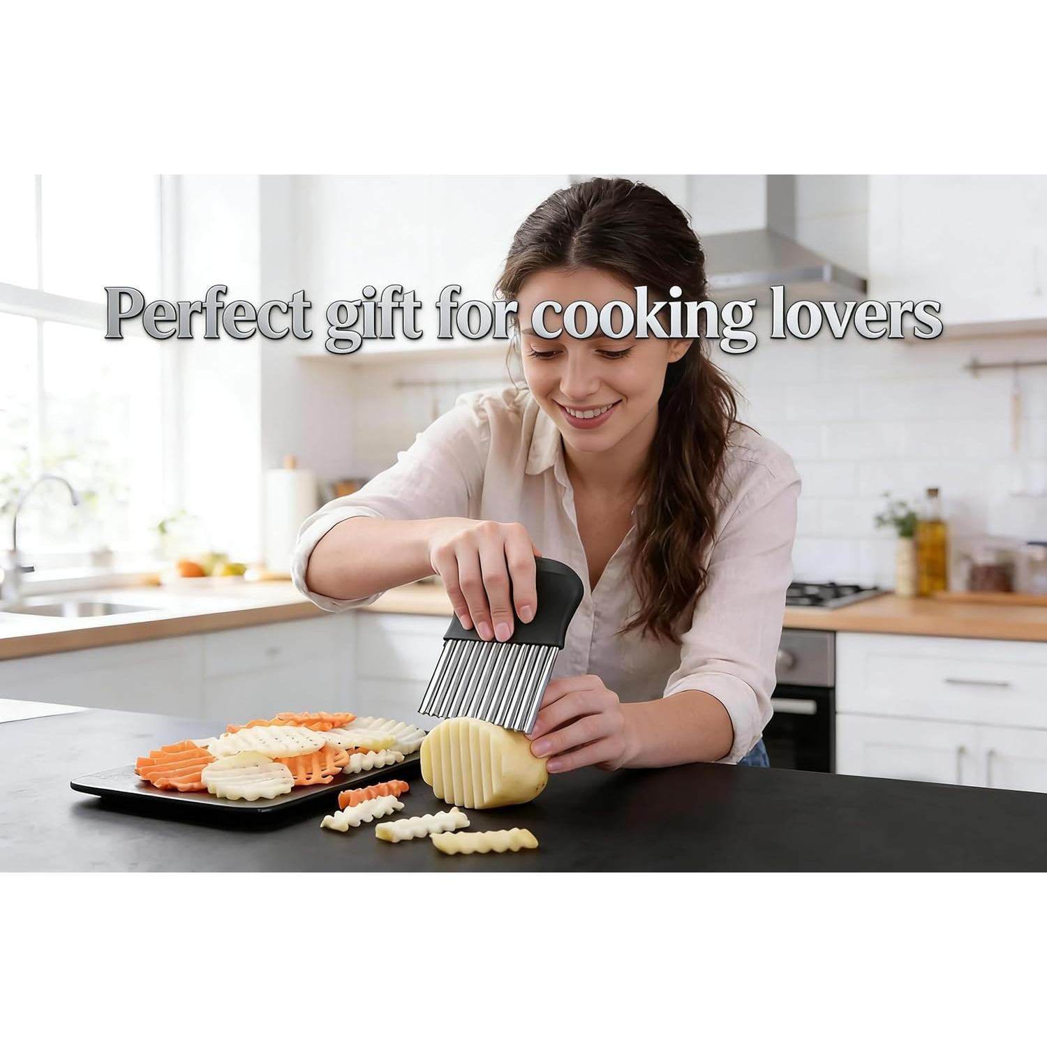 Stainless Steel Crinkle Cutter Knife – Wavy French Fry Slicer for Vegetables, Fruits & Decorative Food Prep