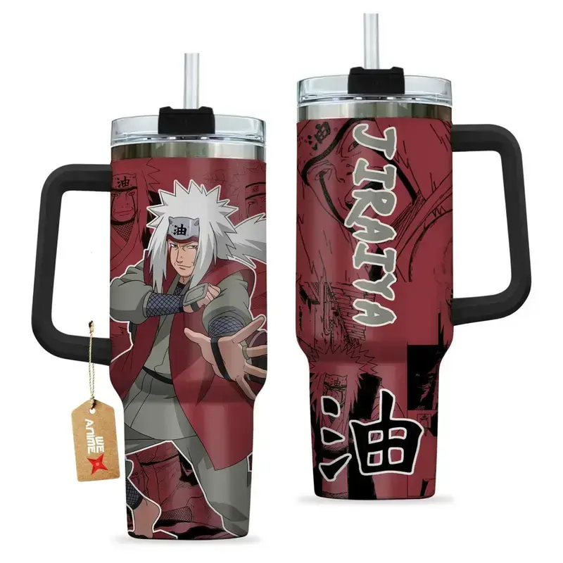 Jiraiya 40oz Handle Stainless Steel Tumbler – Legendary Sannin Inspired Cup, Hidden Leaf Ninja Travel Mug, Sage Mode Anime Drinkware