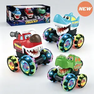 3 In 1 Press Glow Monster Truck Hobby Gift Set, Shark Croc Bull Shaped Friction Powered Light-Up Big Wheel Car, Interactive Educational Vehicle Toy Perfect for Kids Birthday & Holiday Hobby Presents