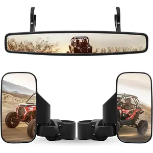 UTV Side Rear View Mirror And Center Mirror With 1.75" to 2" Roll Bar Cage Mount Compatible with Polaris RZR Honda Pioneer Yamaha Rhino Can-Am Maverick Commander Kawasaki Teryx