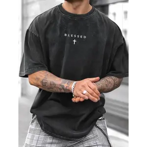 Men's Cross & Letter Print Round Neck Tee, Breathable Casual Street Short Sleeve T-shirt for Summer, Men's Top for Daily Wear Streetwear Classic