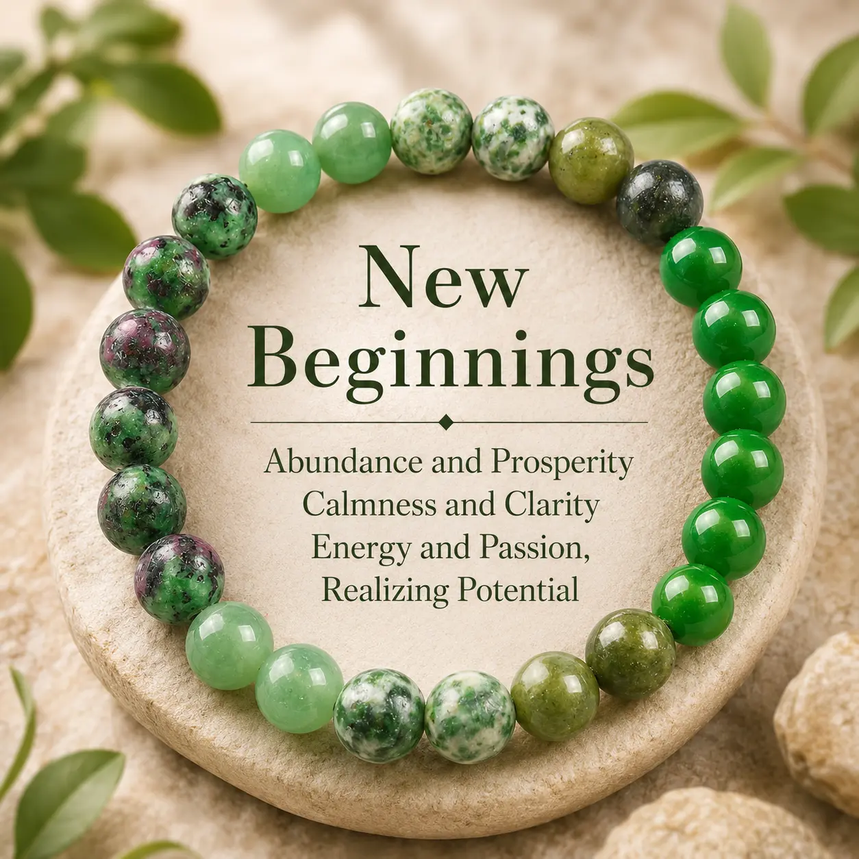 New Beginning Handcrafted Bracelet with Green Aventurine & Epidote Granite - Crystal Jewelry for Prosperity, Peace & Hope  Crystal  Bracelet summerwins,summerwins Elastic