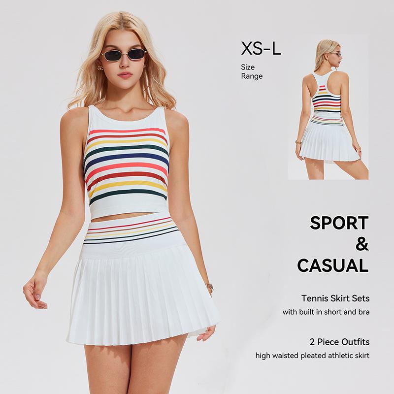 Airfree Two Piece Tennis Skirt Set Golf Outfits for Women High Waisted Tennis Short Dress with Pockets Athletic 2 Piece Sets,sohochic, TikTokShopBackToSchool