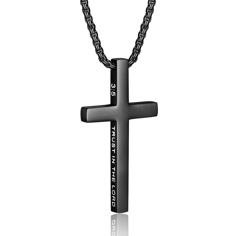 Inspirational Bible Verse Cross Pendant Necklace for Men 3mm Box Chain Stainless Steel Faith Jewelry