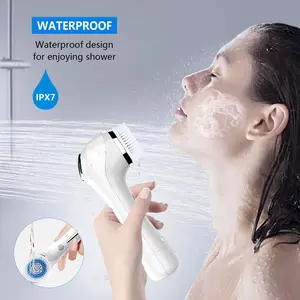 Facial Cleansing Brush IPX7 Waterproof 3 in 1 Rechargeable with 4 Brush Heads for Deep Cleansing & Face Massage White