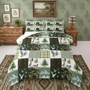 Mallard Duck Camo Bedding Set Soft for Boys Girls,Hunting and Fishing Comforter Set Ducks Lovers Camouflage Duvet Quilt Wild Animal Bedroom Decor