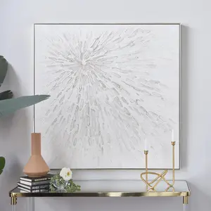 CosmoLiving by Cosmopolitan Starburst White Canvas Abstract Metallic Living Room Framed Wall Art with Silver Foil Accents