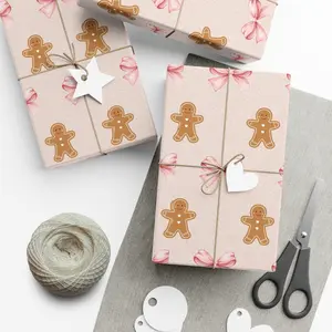 Gift Wrap Papers - Christmas Gingerbread Cream and Pink Bows
