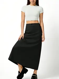 A women's black fashionable Casual hanging high waisted A-line half length skirt, suitable for commuting to work, shopping, outdoor activities, indoor and outdoor wear